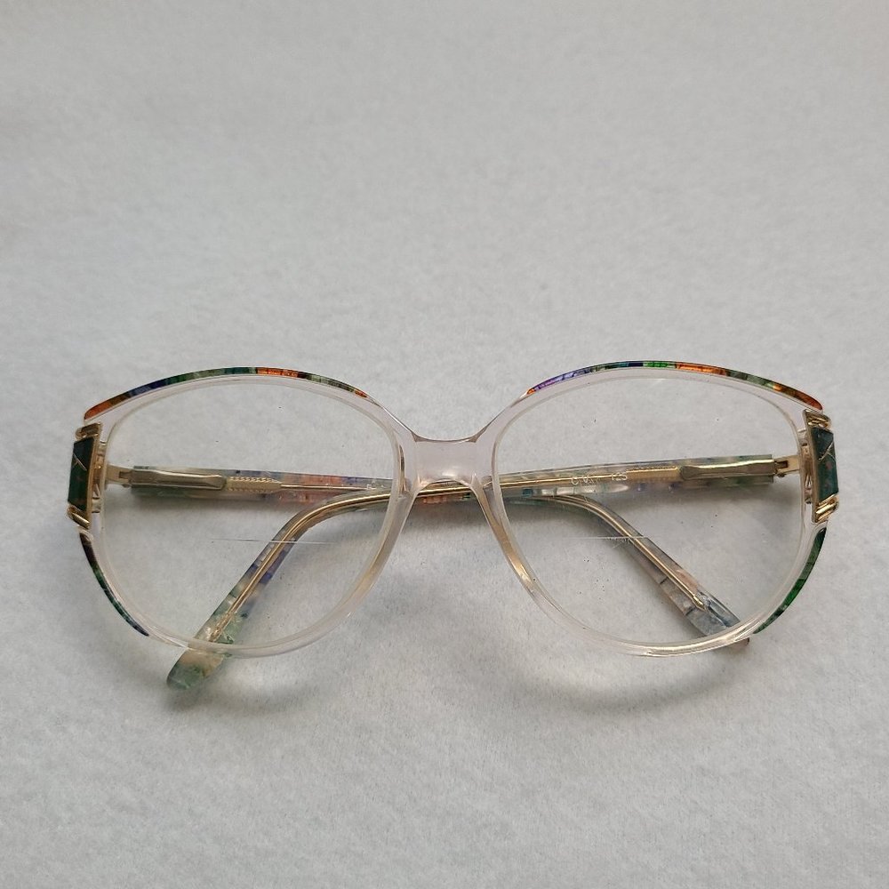 Vintage 80s Givenchy Eyeglasses Frames Clear Plastic Multi Colored Gold Accents - Picture 2 of 8